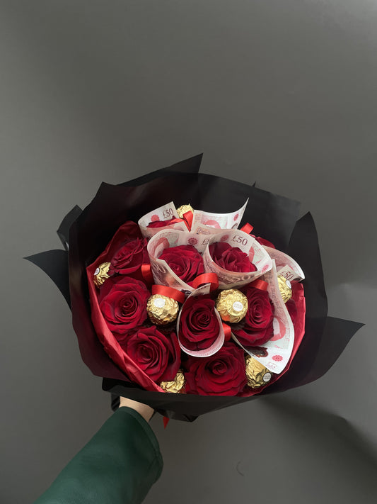 Jordan - bouquet of red roses and chocolates