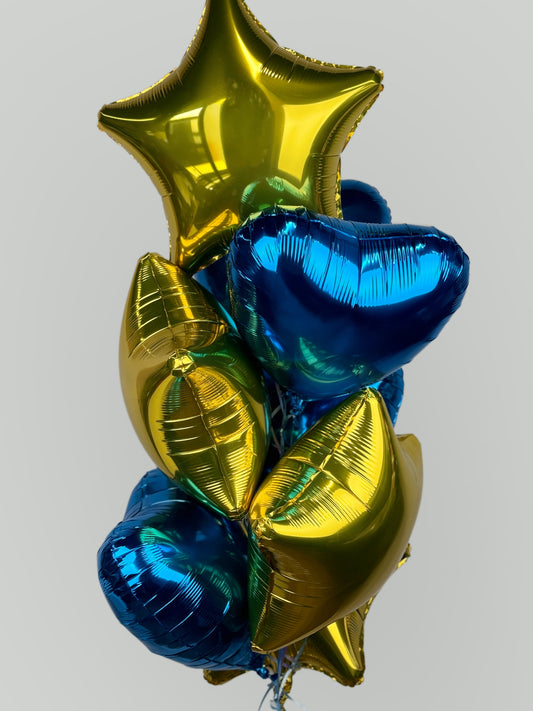 Gold and Blue Foil 7 Balloon Set